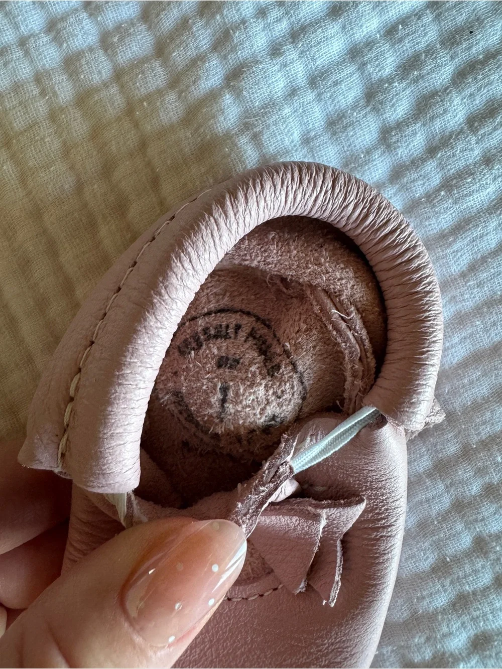 Freshly Picked Blush Pink Leather Baby Moccasins with Bow